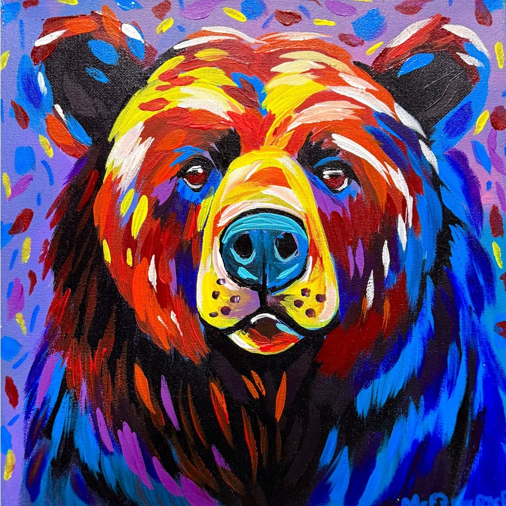 Original Art- Colorful Bear Painting- signed by the Artist- Me :)